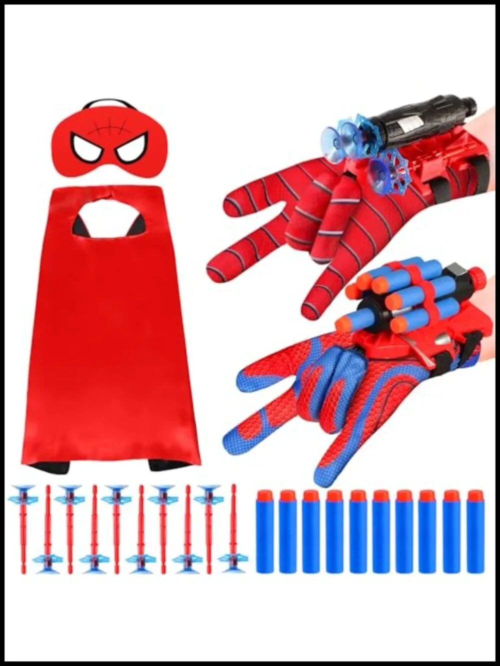 Kids Superhero Wrist Launcher Set with Cape & Mask - 20 Foam Darts Role-Play Toy